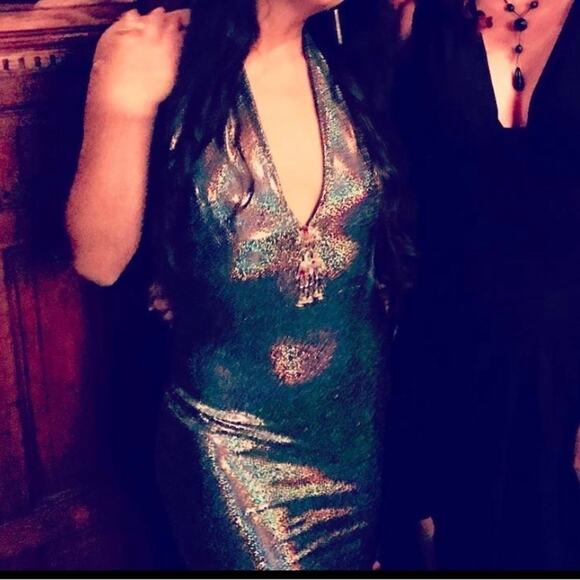 Liquid Silver Holographic Halter Maxi Dress – Custom Pouf Back Skirt XS/Petite - Picture 11 of 11